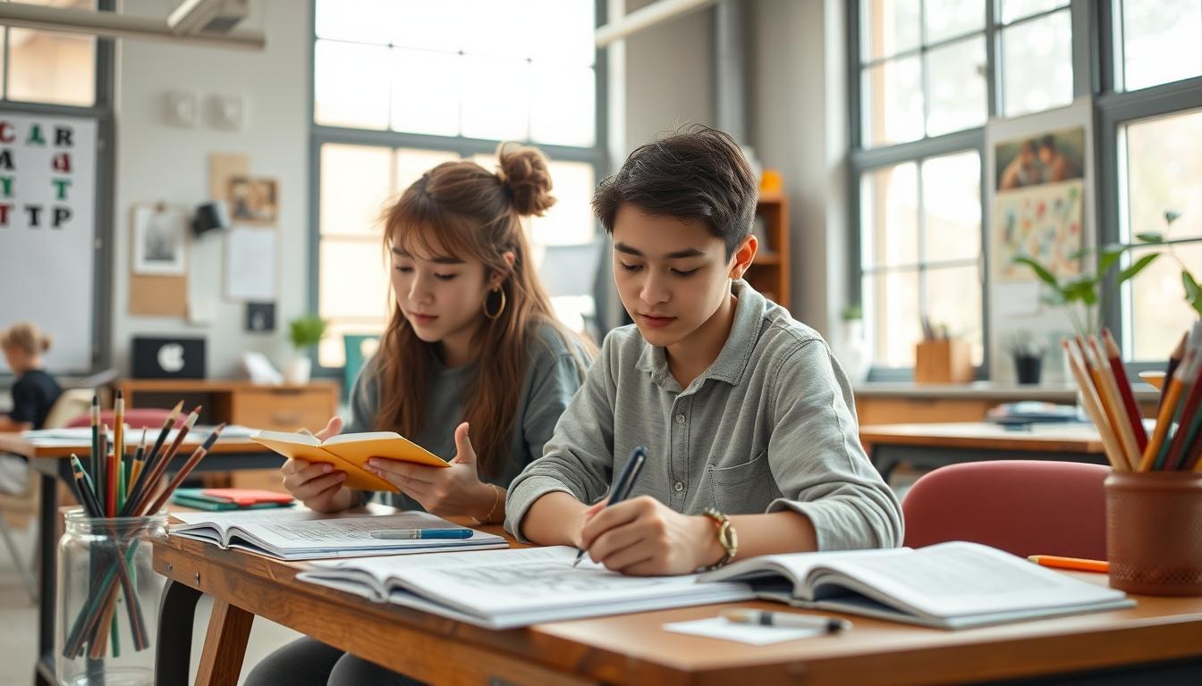 Student using learning strategies while studying